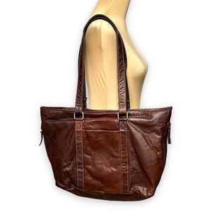 Jack Georges Voyager Shopper Tote 7803 Brown Hand Stained Buffalo Leather Zipper